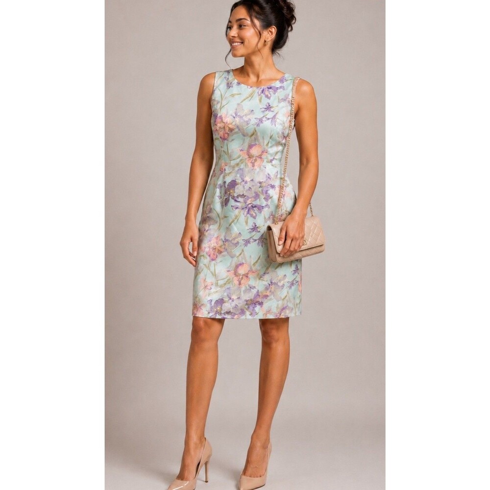 VTG Women’s Sz 6 100% Silk Floral Sheath  Lined Dress Pastel Iris Print Y2K EVC